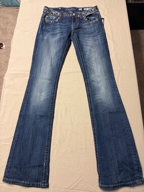 Miss Me Blue Bootcut Jeans with Studded Waist